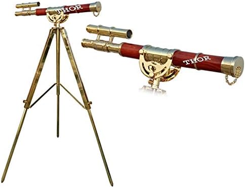 Podni mjedeni mesingani teleskop crvene kožne dvostruke bačve nautičke dom ukras 27 Rustikalni vintage home dekor