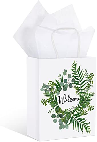 24 komada vrećica za vjenčani poklon i 40 listova maramice za umotavanje 10 x 7,87 x 3,15 inča bijele torbe za dobrodošlicu s ručkama pakovanje i papir za odlaganje za rođendanske zabave favorizira potrepštine