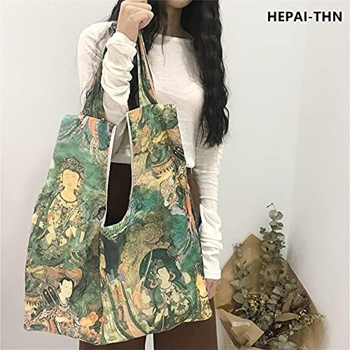 HEPAI torba za kupovinu Platnena torba torba Kineski budistički stil Retro torba za rame velika torba prenosiva torba za višekratnu upotrebu torbe za namirnice
