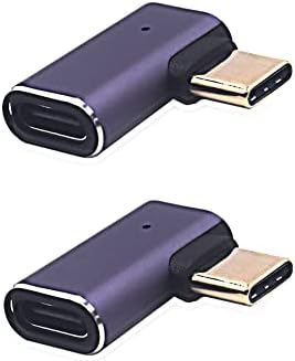 KEWHRY 2 PACK USB 4.0 Tip C produžni adapter sa LED svjetlom, 40Gbps Lijevo desni ugao USB C muški do USB C