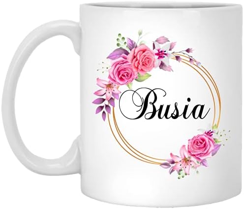 Busia Flower novost kafa šolja poklon za Majčin dan - Busia Pink Flowers On Gold Frame - Novi Busia šolja cvijet