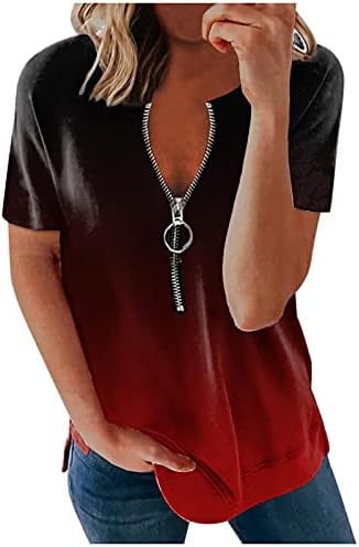 Bmisegm ženska majica ljetna elegantna trendi V izrez Casual Ombre majica kratka rukava