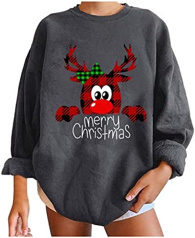 Aihou majice s dugim rukavima za žene, ženske božićne slatke ispisane džempere casual pulover labave kralježnice