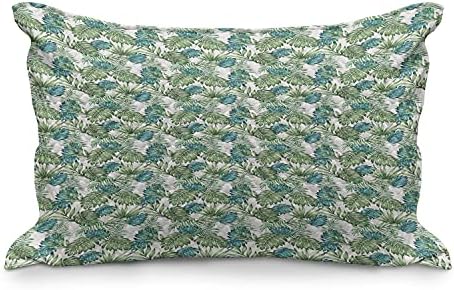 Ambesonne vintage botanistastostavo jastuk, tropski palmini listovi uzorak u plavim i zelenim tonovima, standardni prikrivanje jastuka za naglasak kraljeve veličine za spavaću sobu, 36 x 20, blijedo zelena tamna morska ploča