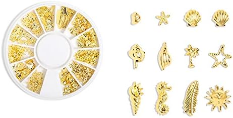 3d zlatne zakovice za nokte metalne mješovite okeanske Mjesečeve zvijezde srčana školjka okrugla kvadratna geometrija DIY Savjeti za dekoraciju noktiju -