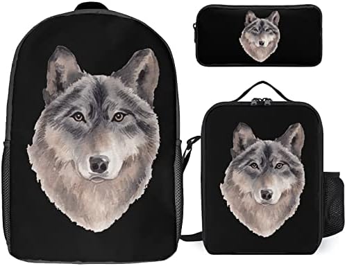 Akvarelni Wolf školski ruksak Setovi za učeničku slatku štampanu vrećicu za knjige sa izolovanom kutijom za ručak i Pernicom