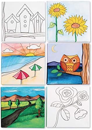 S & S Worldwide Boir-Yourmer Canvas postavljen II, 2 svaki od 6 unapred ispisanih dizajna, odlično za djecu i odrasle, DIY spreman za slikanje, 6-1 / 2 x 6-1 / 2 Istegnuto platno. Pakovanje od 12