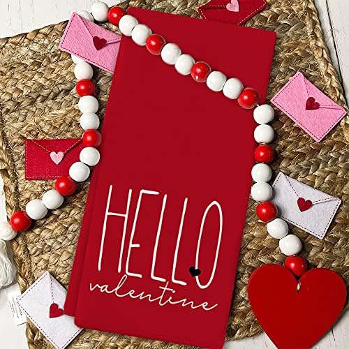 ARKENY Valentine Kuhinjski ručnici Gnome Red Love dish ručnici 18x26 inča Ultra upijajuća tkanina za sušenje Vjenčanja Hello Valentine Sign ručnik za ruke za Valentine dekoracije Set od 2