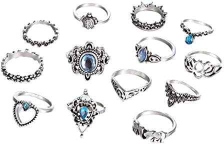 Ženski prstenovi modni trend metal retro plavi draguljni prsten 13 komada set Ženski angažman prsten nakit pokloni Podudaranje prstenova