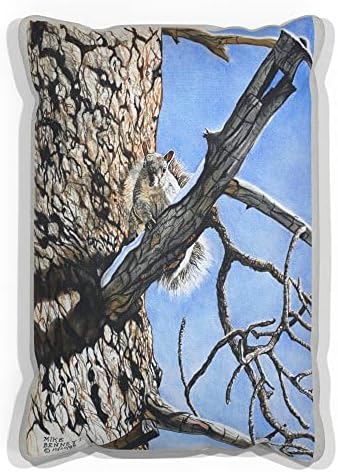 Vjeverica u Pine Tree Canvas Throw jastuk za kauč ili kauč kod kuće & Ured za crtanje i slikanje umjetnik Mike Bennett 13 x 19.