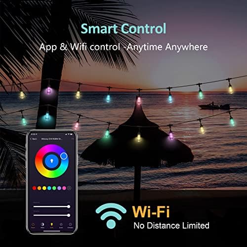 XMCOSY+ Vanjska žičana svjetla Smart, 123FT RGB Patio svjetla, App & WiFi kontrola, LED žičana svjetla koja