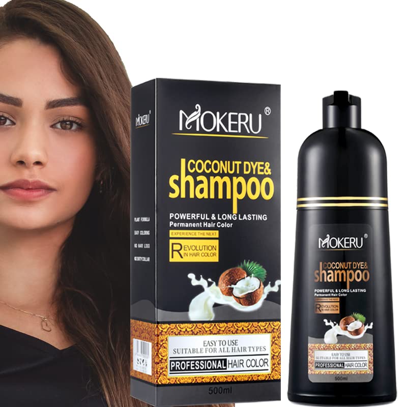MOKERU kokosov Tamnosmeđi šampon za kosu za sijedu kosu, polutrajni šampon za boju kose za žene
