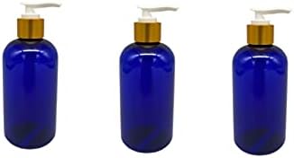 3 Pack-8 oz-Blue Boston Plastic Bottles – Gold Pump-za eterična ulja, parfeme, proizvode za čišćenje
