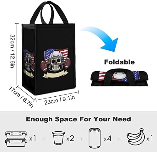 Color Skull USA fudbalska štampana torba za ručak sklopiva izolovana nepropusna torba sa džepnom kutijom za višekratnu upotrebu za izlet na Radna putovanja