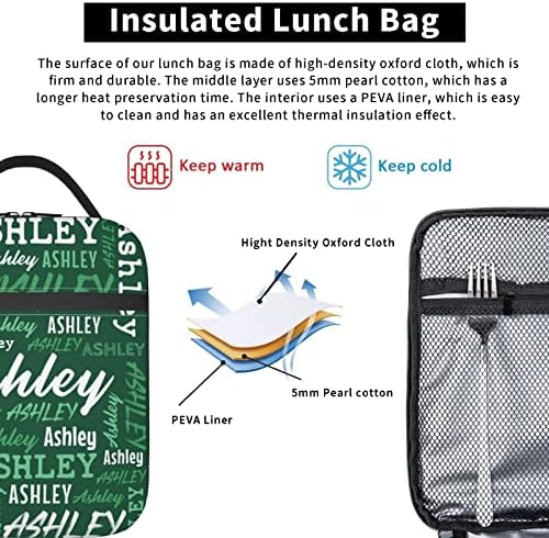 Prilagođena torba za ručak za dječake djevojčice muškarci žene, personalizirana Prijenosna izolirana kutija za ručak s imenom, prilagođena zelena tema višekratna hladnjača za ručak za putovanja u školsku kancelariju na pikniku