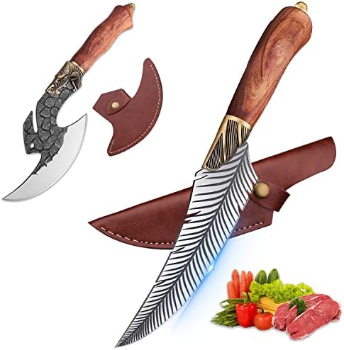 ROCOCO 5.9 Viking nož od perja Viking set noža japanski kovani nož za otkoštavanje vatre visokougljični Čelični Kuhinjski Sjekač s omotom za kampiranje na otvorenom BBQ kolekcija božićni poklon za muškarce