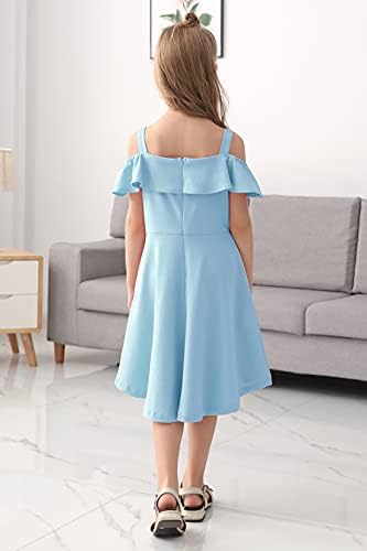 GORLYA Girl's Cold Shoulder flounce elegantna Casual formalna haljina sa džepovima za decu 4-14T