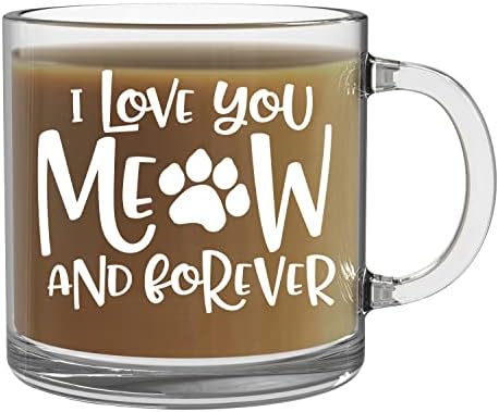Volim te mjau i zauvijek 13oz preslatka i slatka staklena šolja za kafu savršena za mačka Tata mačka mama,
