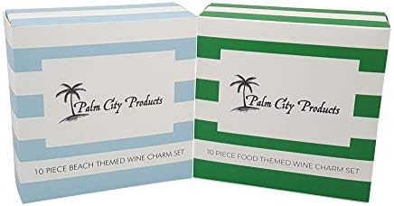 Palm City Products Bundle of Food And Beach Themed Wine Charm Sets-ukupno 20 komada vinskih čari