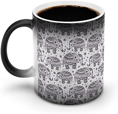 Etno Elephant Heat Changing Mug Magic Coffee Tumbler keramička šolja za čaj personalizovani poklon za kancelarijski