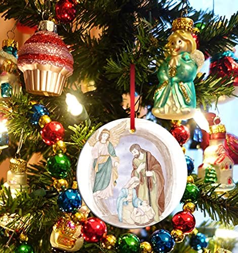 Jaslica scena Božić Ornament 2021 o svete noći rođenja ornamenti za božićnu jelku viseći ukrasi 3 velika Keramika Christian Božić uspomena dvostrani vjerski Ornamenti pokloni