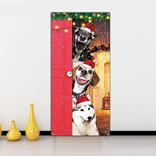Funny Merry Božićni poklopac vrata Veliki Slatki Santa Dogs Banner za ulazna vrata Sretan božićni ukras