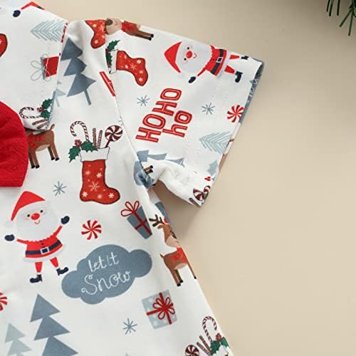 Newborn Baby Božićne odjeće s kratkim rukavima majica kratkih rukava i crvene šarene hlače za suspenzije