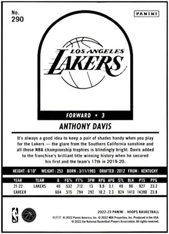 Anthony Davis 2022-23 Panini NBA obruči zima 290 Nm + -MT + NBA košarkaški lakeri