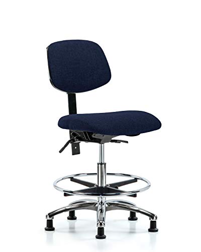 LabTech sjedeća LT42084 stolica sa srednjom klupom, tkanina, hromirana baza / prsten za stopala, klizi, plava