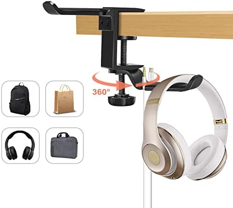 Meekakee kuka za slušalice za stol, dvospratni stalak za slušalice sa rotiranjem za 360° ispod Stezaljke za stol, Organizator kopči za kablove za igranje računara, kancelarija, viseća torba za ruksak