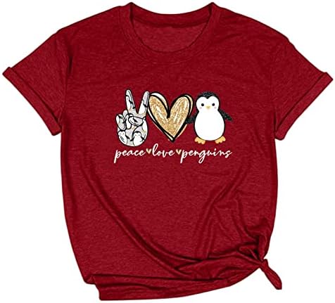 Mir Love Penguins Majica Ženska slatka pingvina Print kratkih rukava Crewneck Ležerne prilike, ljetna bluza