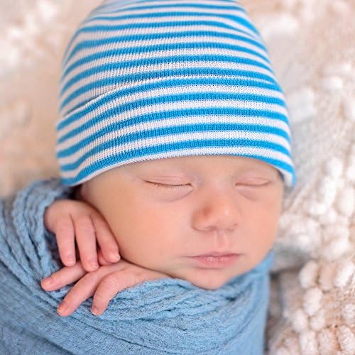 Melondipity Newborn bolnički šešir plave pruge - 2 ply bolnička tkanina - novorođenčad za bebe - jaslice