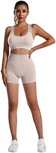 Suplucktar Workout setovi za žene 2 komada odjeća rebraste bešavne usjeve Top i visoke kratke hlače za struku Postavlja Joga Activewear