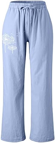 Ljetne Casual pamučne platnene pantalone za žene labave pantalone sa ravnim nogavicama visokog struka duge pantalone