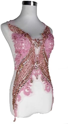 La Belleza Pink Rhinestones Patch zakrpu za haljinu, prekrasno kvalitetno perlizirani bodici za krpu ili mladenke 12,5 * 21,5 V izrez Veliki uzorak i može se rezati za dizajn