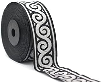 11 Dvorodno kalem 1,37 inča širom crne srebrne elegance jacquard vrpca srednjovjekovna tkanina narežite poklon zamotavanje vjenčanih ukras 35061