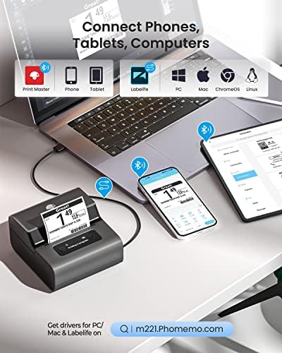 Phomemo M221 Label Printer-novi vodeći, lakši, brži, stabilniji,3 Bluetooth termalni prijenosni proizvođač naljepnica za bar kod, adresu, mala preduzeća, ured, dom za telefon, PC / Mac, Graphite Grey