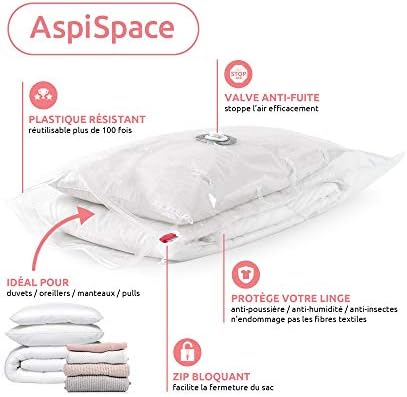 Kompaktor ASPISPACE Spremanje XL vrećice za pohranu vakuuma za 1 dvostruki dvostruki i 2 jastuka 80