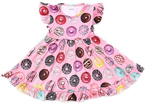 N + a Toddler Baby Girls Galaxy Donuts Print Twirl ruffle donje haljine Flutter rukave Ležerne prilike