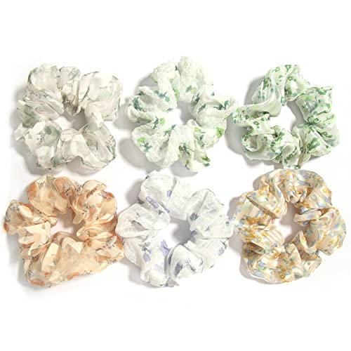 Pakovanje od 6 Scrunchies Flower Scrunchies za gustu kosu, užad za kosu za žene djevojke cvjetne elastične