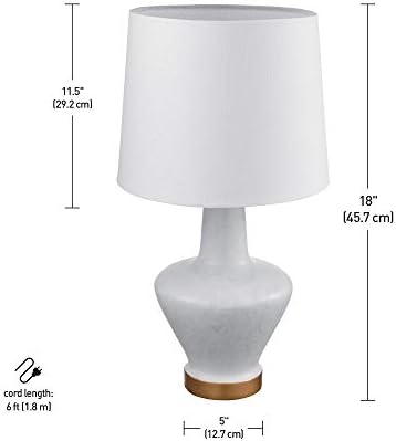 Globe Electric 67619 Serena 18 Stolna svjetiljka, umjetna kamena baza, akcenti, hladnjak tkanina, jasan kabl 5 stopa, okretni prekidač, bijeli sa zlatom