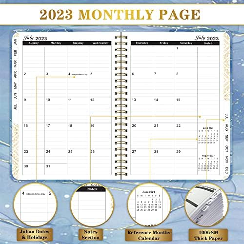 2023 Planer - sedmični i mjesečni plan sa mjesečnim karticama, januar 2023. do 2023., 6.3 X 8.6 Spiralni kalendar planer sa fleksibilnim poklopcem, dvostrukim obvezom, elastičnom zatvaračem, unutrašnjim džepom