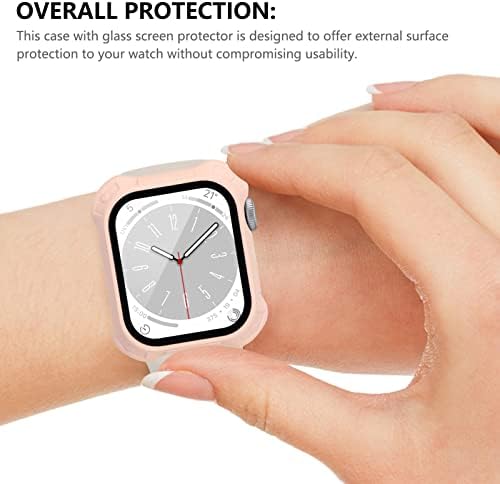 FYY za Apple Watch Case Cover kompatibilan sa Apple Watch serijom 8 serije 7 41mm, ultra tanki čvrsti računar s kaljenim staklenim zaslonom zaštitnika otpornog na ogrebotine za iwatch s8 s8, ružičasta