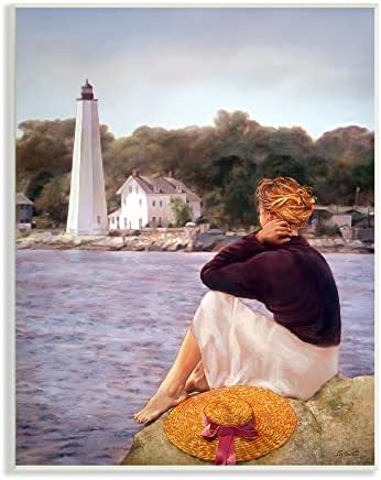 Žena iz industrije Stupell na svjetioniku obale obale realistična Nautička slika, koju je dizajnirao zidna