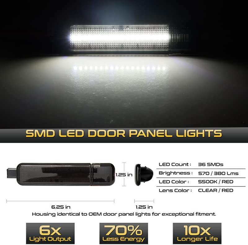 Adiil dimljeni crni LED unutrašnja strana vrata panel ljubaznošću svjetlo lampa za Chevy GMC C/K Silverado Sierra