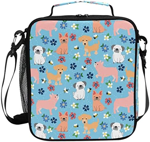 ZZXXB Puppy Dog Bee cvjetna izolovana torba za ručak kutija termo Cooler torba za višekratnu upotrebu Tote Vanjska putna torba za piknik sa naramenicom za studente odrasli