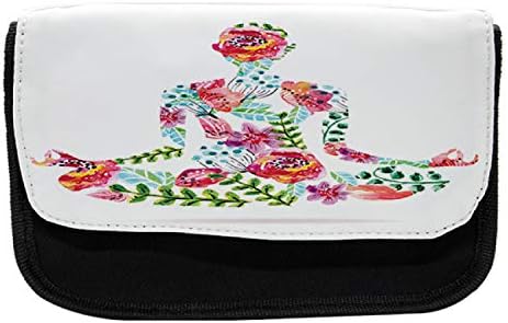 Lunarna futrola od joge, cvjetna silueta Lotus Pose, olovka od tkanine s dvostrukim zatvaračem, 8,5 x 5,5, višebojni