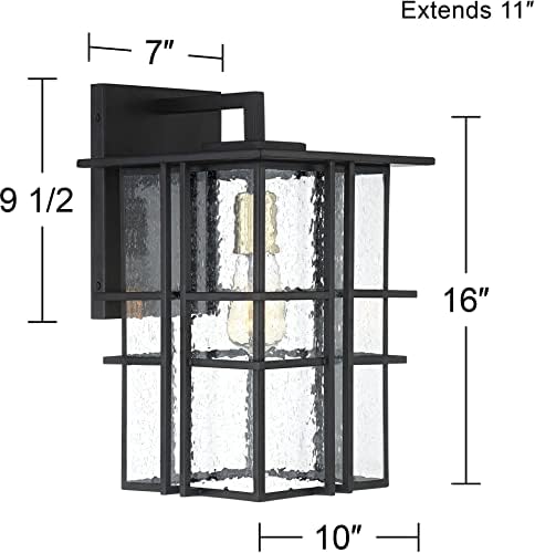 Possini Euro dizajn Arley moderna Vanjska zidna lampa Crni geometrijski okvir 16 sjemeno staklo za vanjsku