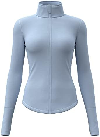 Locachy Women's Full Zip Lagana jakna za vezu Slim Fit Sports Trčanje Yoga Sportwer s rupama s palcem