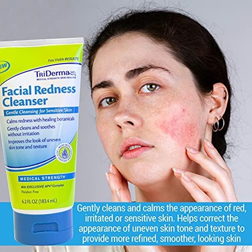 Triderma facial Redness Skin Care Bundle, umirujuće olakšanje za Crvenu, iritiranu ili osjetljivu kožu, nježno pranje lica i krema za lice